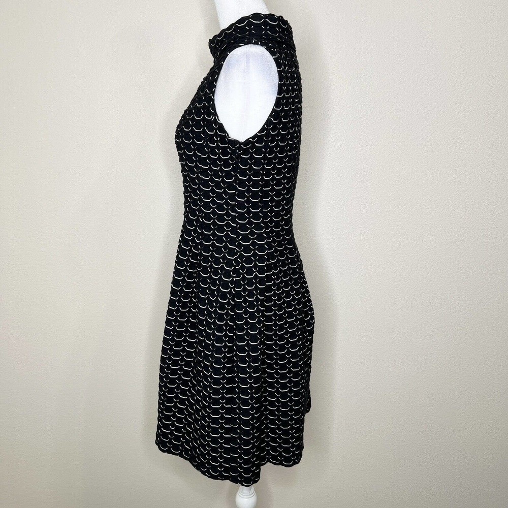 Taylor Black & White Textured Knit Sleeveless 60s Mock Neck Keyhole Dress Sz 6 - Picture 5 of 11